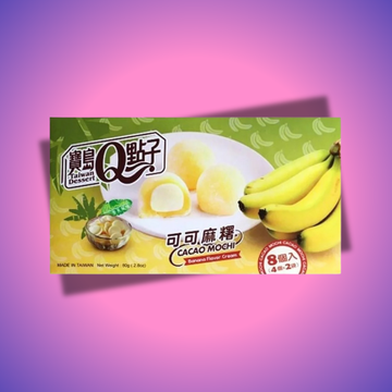 Finom, rágós mochi, banán ízesítéssel, mely tökéletesen kombinálja az édes, friss banán ízét a klasszikus japán desszert textúrájával.