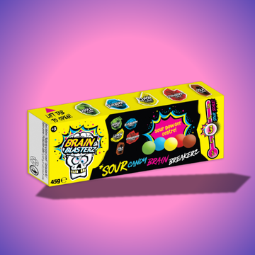 Brain Blasterz Sour Candy Brain Breakers kemény cukorkagolyó 45g, savanyú porral töltve, intenzív ízélménnyel.