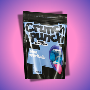 Crunch Punch Kék Csillaggolyók 100g – Ropogós, savanyú cukorka, kék édesség