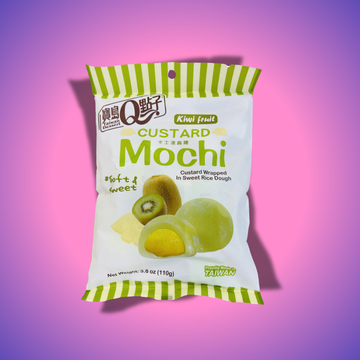 Q Mochi kiwi ízű, 110g – édes és frissítő rizsgolyók, kiwi ízesítéssel, 110g-os csomagolásban.