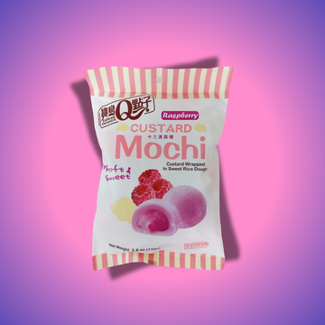 Q Mochi málna ízű, 110g – puha rizsgolyók, málna ízesítéssel, 110g-os csomagolásban.