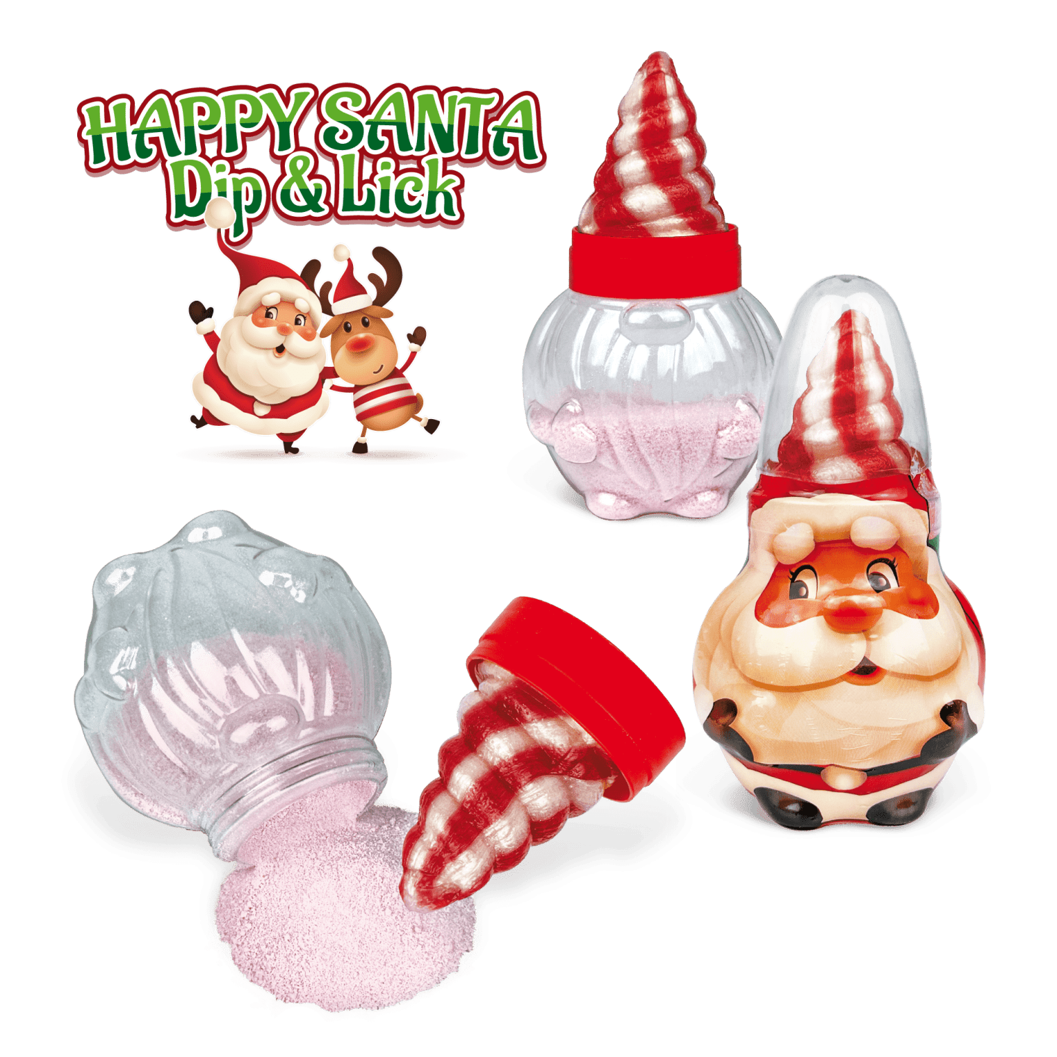 Happy Santa Dip n Lick 50g mártogatós nyalóka, ízletes édesség ünnepi díszítéssel és mártogatós szósszal