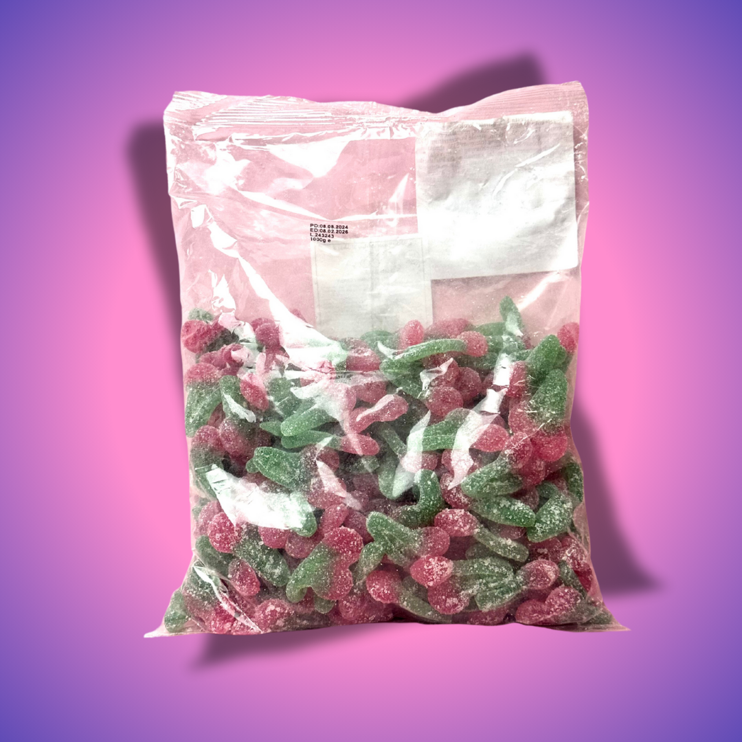 Savanyú cseresznye alakú gumicukor 1kg – piros-zöld savanyú édesség | Candy Heaven
