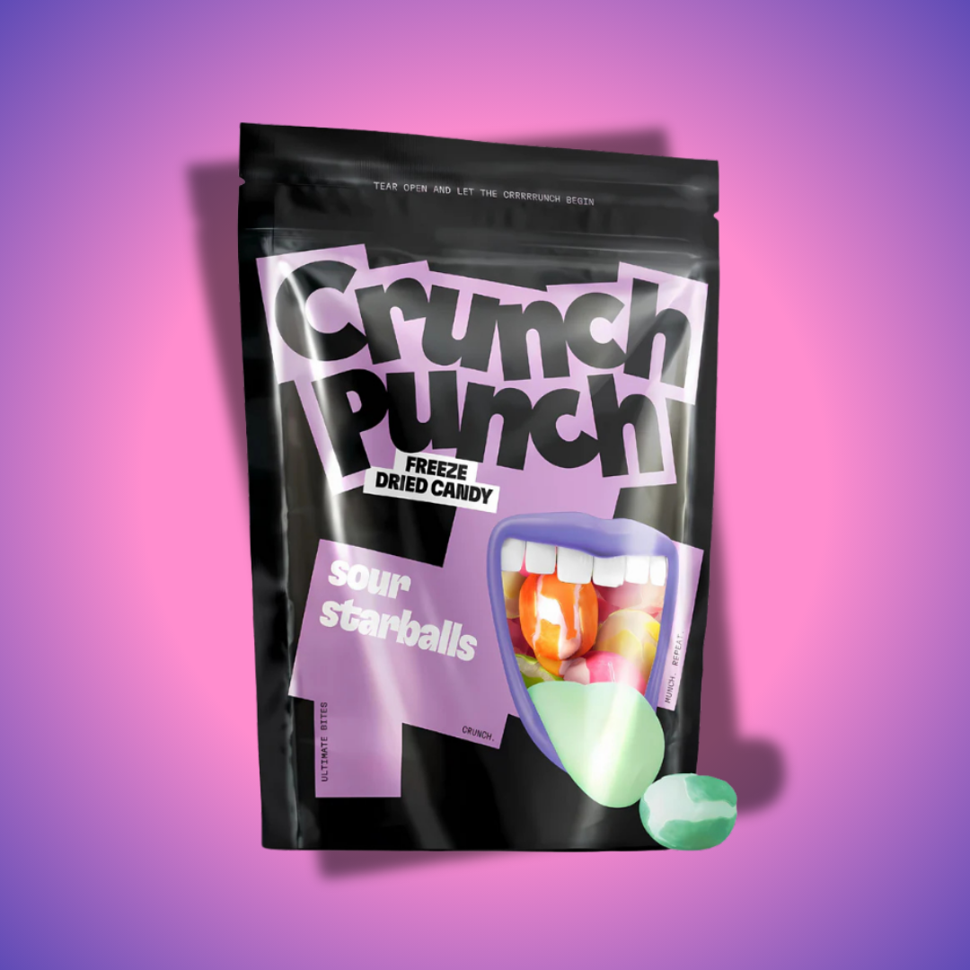 Crunch Punch savanyú csillaggolyók – savanyú cukorka 100g, ropogós édesség színes golyókkal